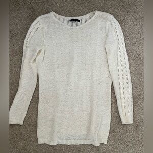 Rachel Zoe Cream Open-Stitch Lightweight Crew Sweater